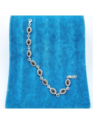 Tesbih Pasajı Mekik Model Zirkon Oltu Taşı ve 925 Ayar Gümüş Bileklik