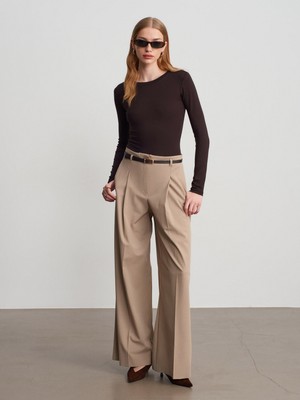 Dilvin 72646 Kemerli Palazzo Pantolon-Camel