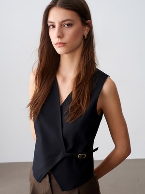 Dilvin 60611 Kruvaze Kemerli Yelek-Siyah