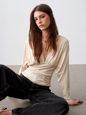 Dilvin 32728 V Yaka Büzgülü Top-Taş