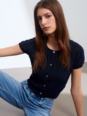 Dilvin 60980 Bisiklet Yaka Dokulu Triko Hırka-K.lacivert