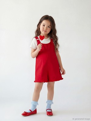 Lcw Kırmızı Kız Çocuk Şortlu Salopet ve Tişört