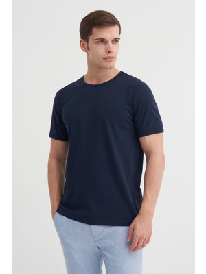 Cazador Erkek Lacivert Bisiklet Yaka T-Shirt 46180