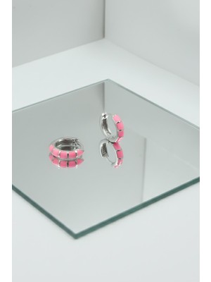 By Barun Gümüş Küpe Mineli Neon Pembe 925 Ayar Kadın