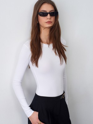 Dilvin 32695 Uzun Kollu Bodysuit-Beyaz