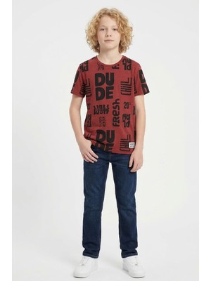 Modanino Erkek Çocuk Yazı Görselli - Geniş Kesim T-Shirt 8-12 Yaş 12557