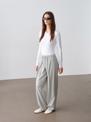 Dilvin 72639 Dökümlü Palazzo Pantolon-Gri