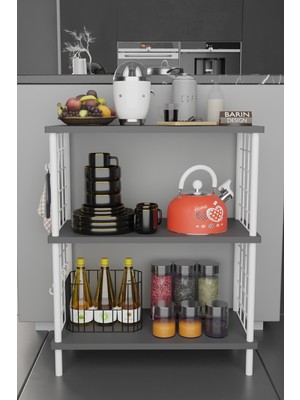 Barin Design 3 Raflı Çevir-Tak Beyaz Telli Metal Gövdeli Çok Amaçlı Mutfak Rafı ve Organizer Raf