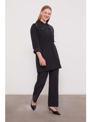 Lale Butik Çiçek Detay Gömlek Pantolon Takım 100796 Siyah