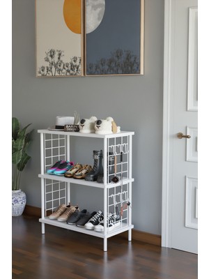 Barin Design 3 Raflı Çevir-Tak Beyaz Telli Metal Gövdeli Çok Amaçlı Ayakkabılık ve Organizer Raf