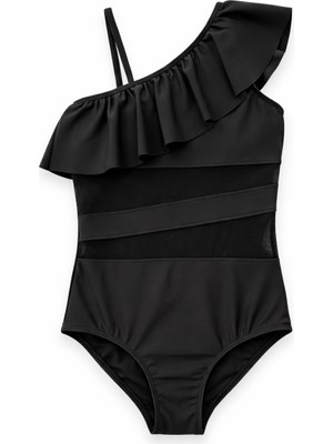 Beniizle Tül Detaylı Tek Omuzlu Kıc Çocuk Mayo