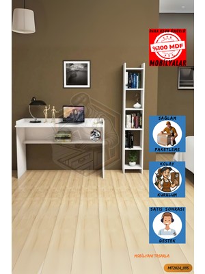Mobilyanı Tasarla Tamamı Mdf Boy Kitaplıklı 6 Raflı Modern Çalışma Odası Seti