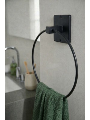 Sas Haus Yapışkanlı Siyah Halka Havluluk Duvar Tipi Delme Gerektirmez Banyo Havlu Askılığı S-102 Kts
