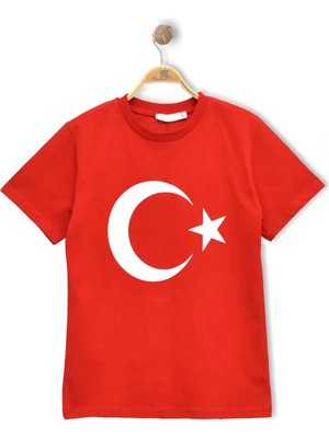 Alme TÜRK BAYRAK BASKILI AY YILDIZLI KIRMIZI ÇOCUK TİŞÖRT %100 Pamuk (Bir Beden Büyük Önerilir )