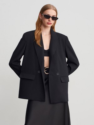 Dilvin 60791 Kruvaze Oversize Blazer-Siyah