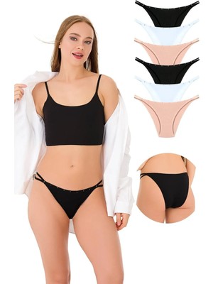 1025 Çift Ip-Taş Detaylı 6'lı Bikini Külot Paketi