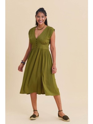 Los Banditos V Yaka Sırt Dekolteli Midi Elbise