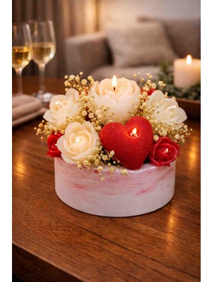 Bead El Yapımı Dekoratif Mum Çiçek Aranjmanı Taş Saksılı Hediyelik