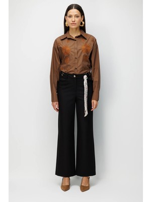 Ekol Beli Metal Aksesuarlı Bol Paça Pantolon  4010