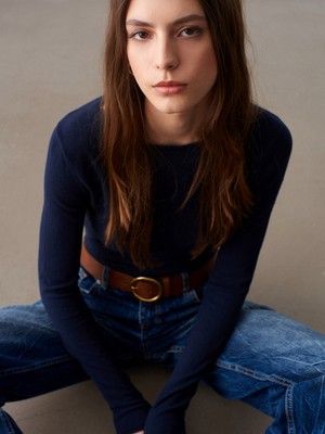 Dilvin 10840 Kayık Yaka Kaşmirli Ultra Hafif Triko Kazak-Lacivert