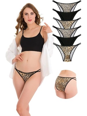 1025 Çift Ip-Taş Detaylı 6'lı Bikini Külot Paketi
