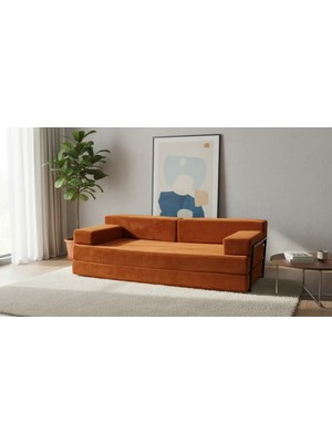 Defne Aktivite Koltuğu Kanepe Koltuk Yataklı Kanepe Üçlü Koltuk Fitilli Kadife Üçlü Kanepe (Kremit) (90X200CM)