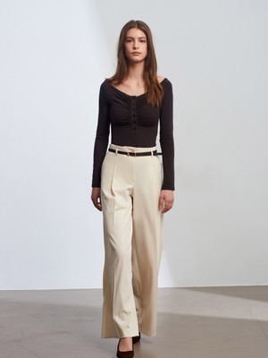 Dilvin 72646 Kemerli Palazzo Pantolon-Ekru