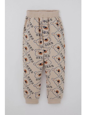 Breeze Erkek Çocuk Eşofman Altı Sevimli Ayıcık Desenli Düğme Aksesuarlı 2-6 Yaş, Bej