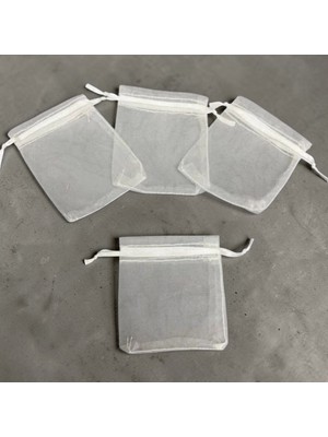 Butik Center Kırık Beyaz Tül Kese Organze Pullu Çerez Kesesi 12X14 cm Pullu ve Pulsuz Karışık 10 Adet