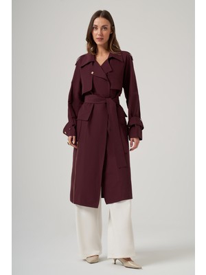 Nuss Kuşak Detay Kap Ceket 6045 Mürdüm