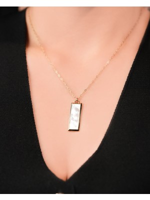 Berk Mücevherat 14 Ayar Altın Sedefli Dikdörtgen Kolye