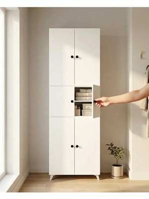 Miramob 6 Kapaklı Modern Kitaplık Çok Amaçlı Ofis Dosya ve Kiler Saklama Dolabı 180 cm Beyaz