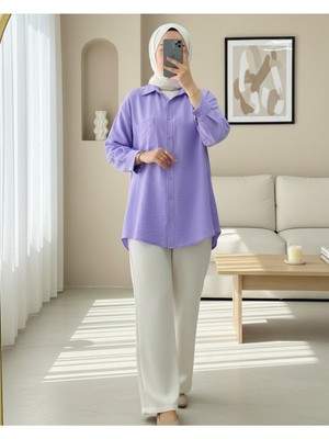 Modamorfo Tek Cepli Düğmeli Keten Gömlek -Lila