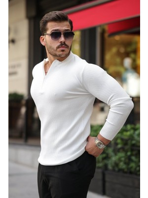 Nnstartshopping  Erkek Fermuarlı Bisiklet Yaka Dokulu Uzun Kollu Triko