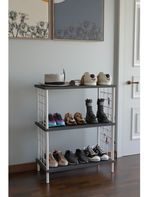 Barin Design 3 Raflı Çevir-Tak Beyaz Metal Gövdeli Çok Amaçlı Ayakkabılık ve Organizer Raf | Düzenleyici Raf