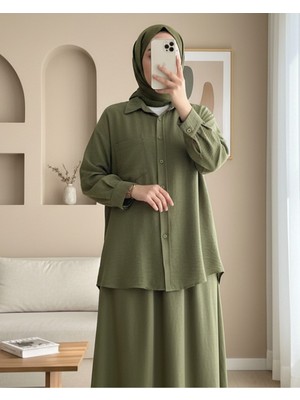 Modamorfo Tek Cepli Düğmeli Keten Gömlek -Haki