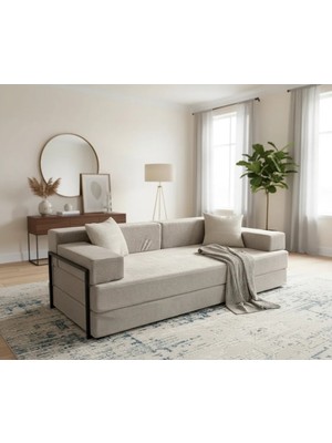 Defne Aktivite Koltuğu Kanepe Koltuk Yataklı Kanepe Üçlü Koltuk Fitilli Kadife Üçlü Kanepe (Gri) (90X200CM)