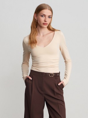 Dilvin 32780 V Yaka Büzgülü Top-Taş