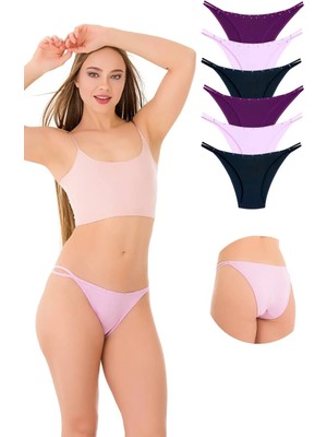 1025 Çift Ip-Taş Detaylı 6'lı Bikini Külot Paketi