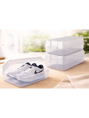 Violet 3’lü  Erkek Ayakkabı Kutusu Şeffaf Plastik Kapaklı Ayakkabı Saklama Kutusu 210X350X70 mm (3 Adet)