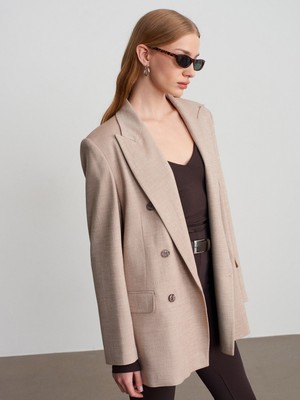 Dilvin 60792 Blazer Ceket-Koyu Bej