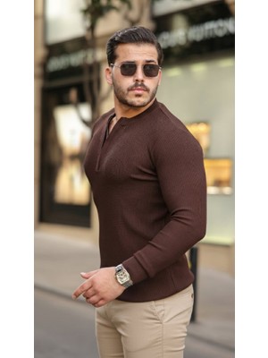 Nnstartshopping  Erkek Fermuarlı Bisiklet Yaka Dokulu Uzun Kollu Triko