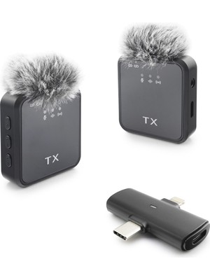 Skygo F15-2 Type-C + Lightning Kablosuz 2’li Yaka Mikrofon Seti - Siyah