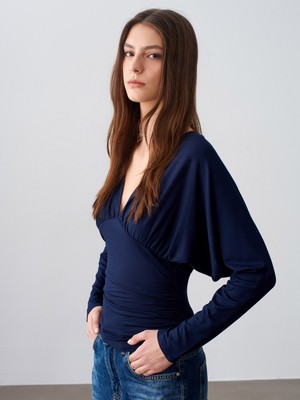 Dilvin 32728 V Yaka Büzgülü Top-K.lacivert