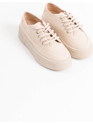 Shoegar Kadın Bej Keten Spor Ayakkabı EATR04MS02C
