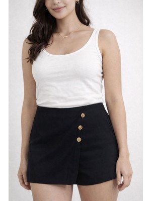 Gönülden Tasarım Siyah Düğmeli Kadın Şort Etek