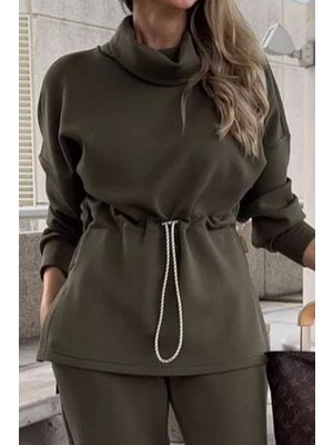 Infivento Kadın Uzun Kollu Balıkçı Yaka Belden Lastikli Modal Bluz ve Pantolon Ikili Takım