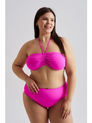 AQUAVİVA Aquaviva Kadın Büyük Beden Alessia Straplez Boyundan Bağlamalı Push Up Bikini Takımı Fuşya