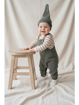 MiaBaby Likralı Gofre Salopet Sweat Bere 3lü Takım