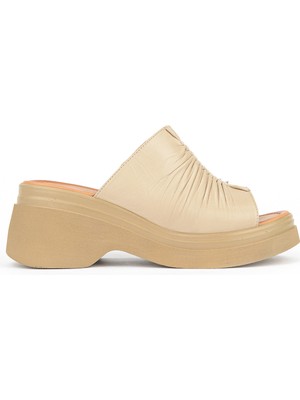 Ziya, Kadın Hakiki Deri Topuklu Terlik 161992Z64023 Bej